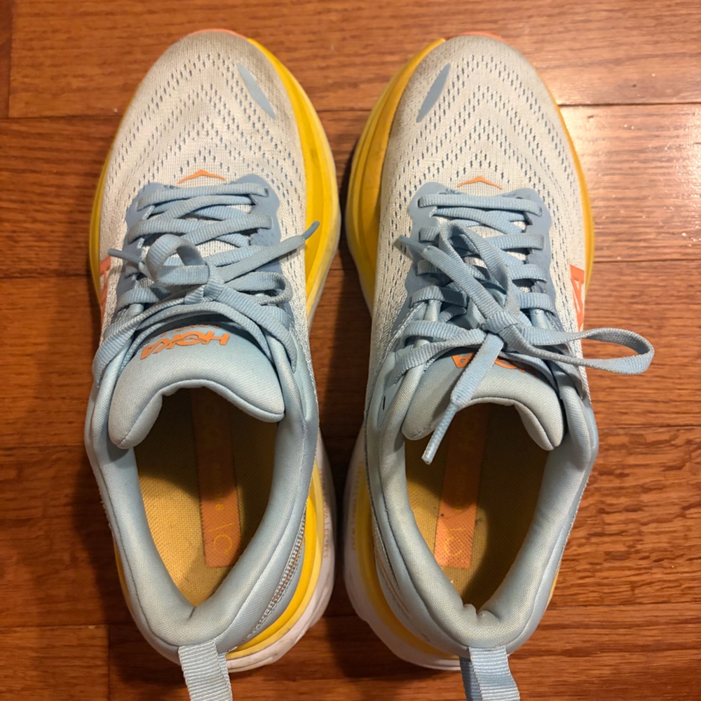 Hoka Women's Light Blue and Yellow Athletic Running Shoes - Picture 3 of 10
